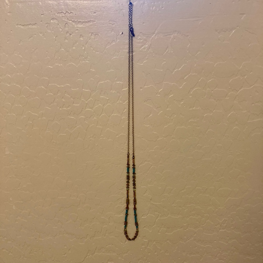 Rustic gold and turquoise long bead necklace